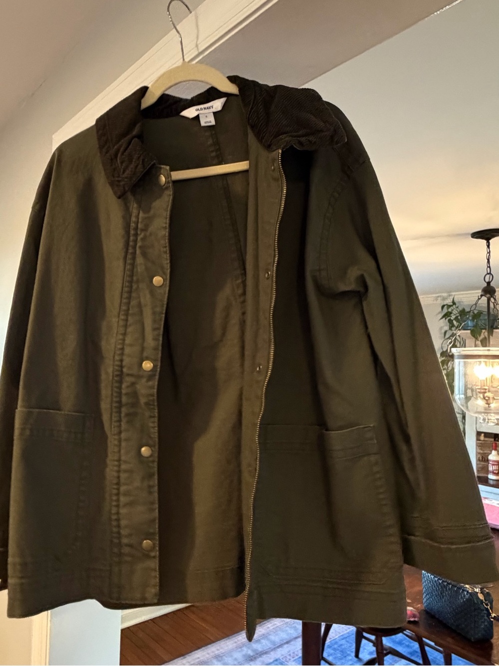 Old Navy Dark Olive Military-Style Field Jacket with Corduroy Collar